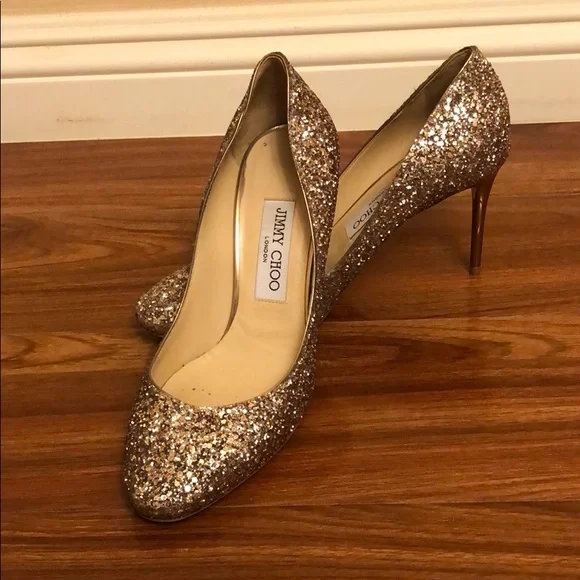 Jimmy Choo Esme Glitter heel in size 37.5